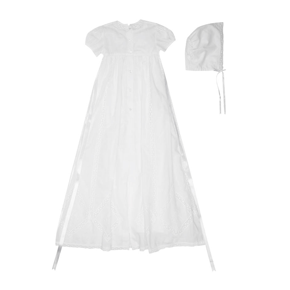 Will'beth Embroidered Christening Gown with Pearls & Lace – By George Baby  732-939-1135